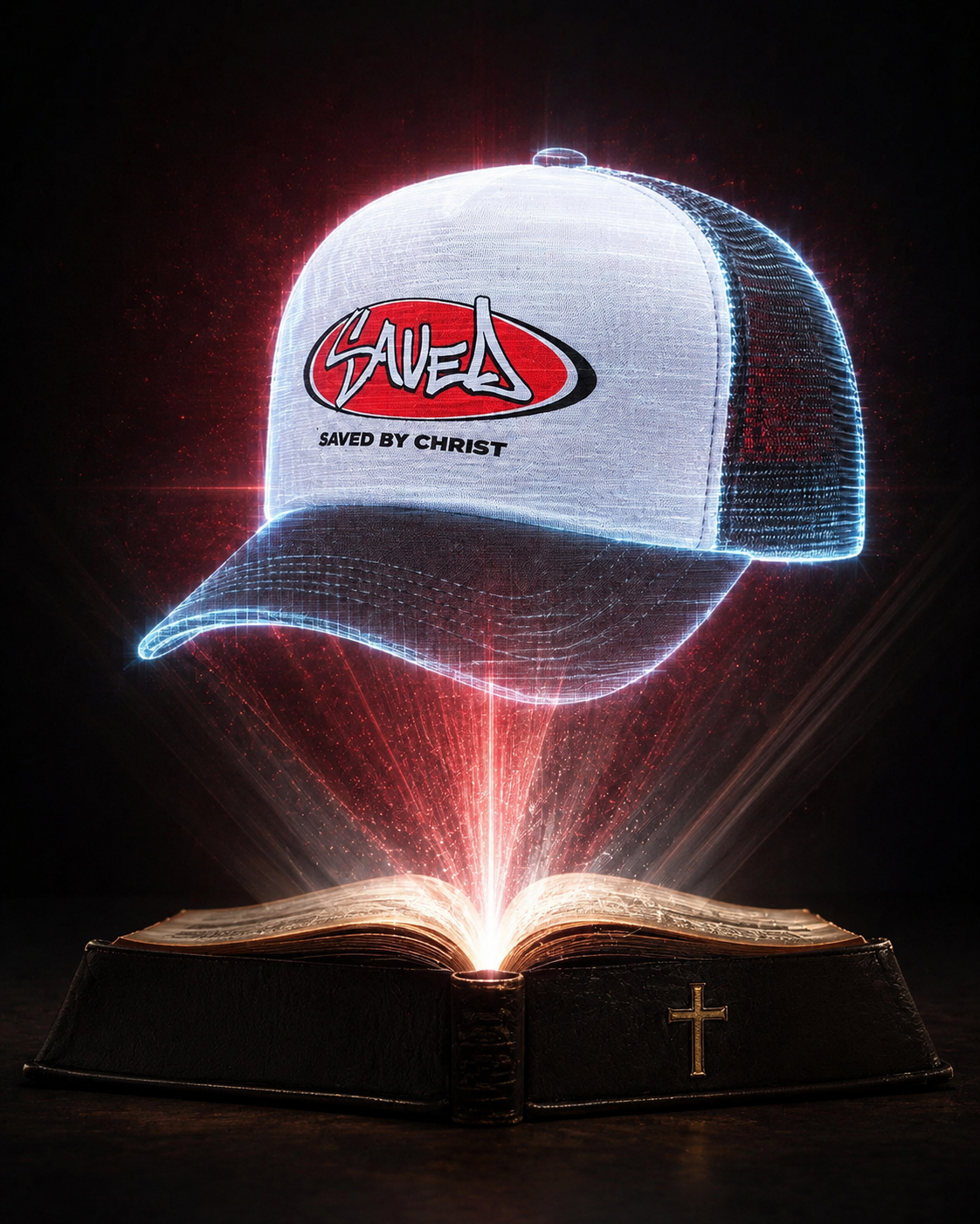 Saved by Christ Faith Trucker Hat – Black & White