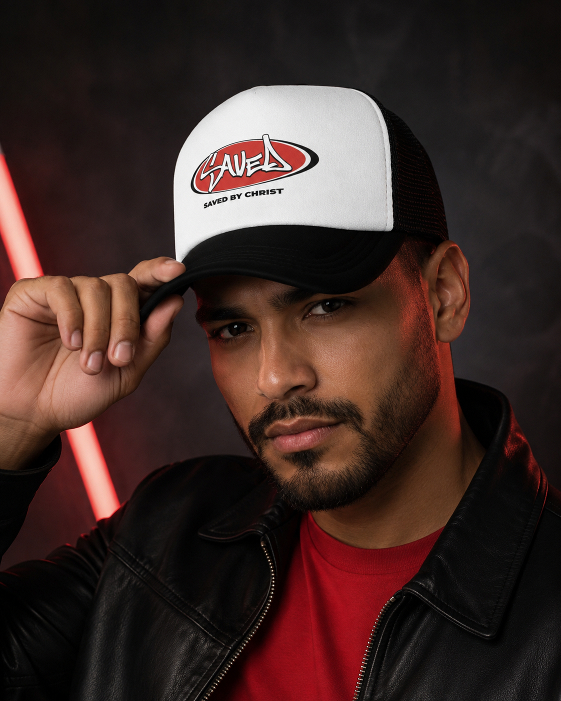 Saved by Christ Faith Trucker Hat – Black & White
